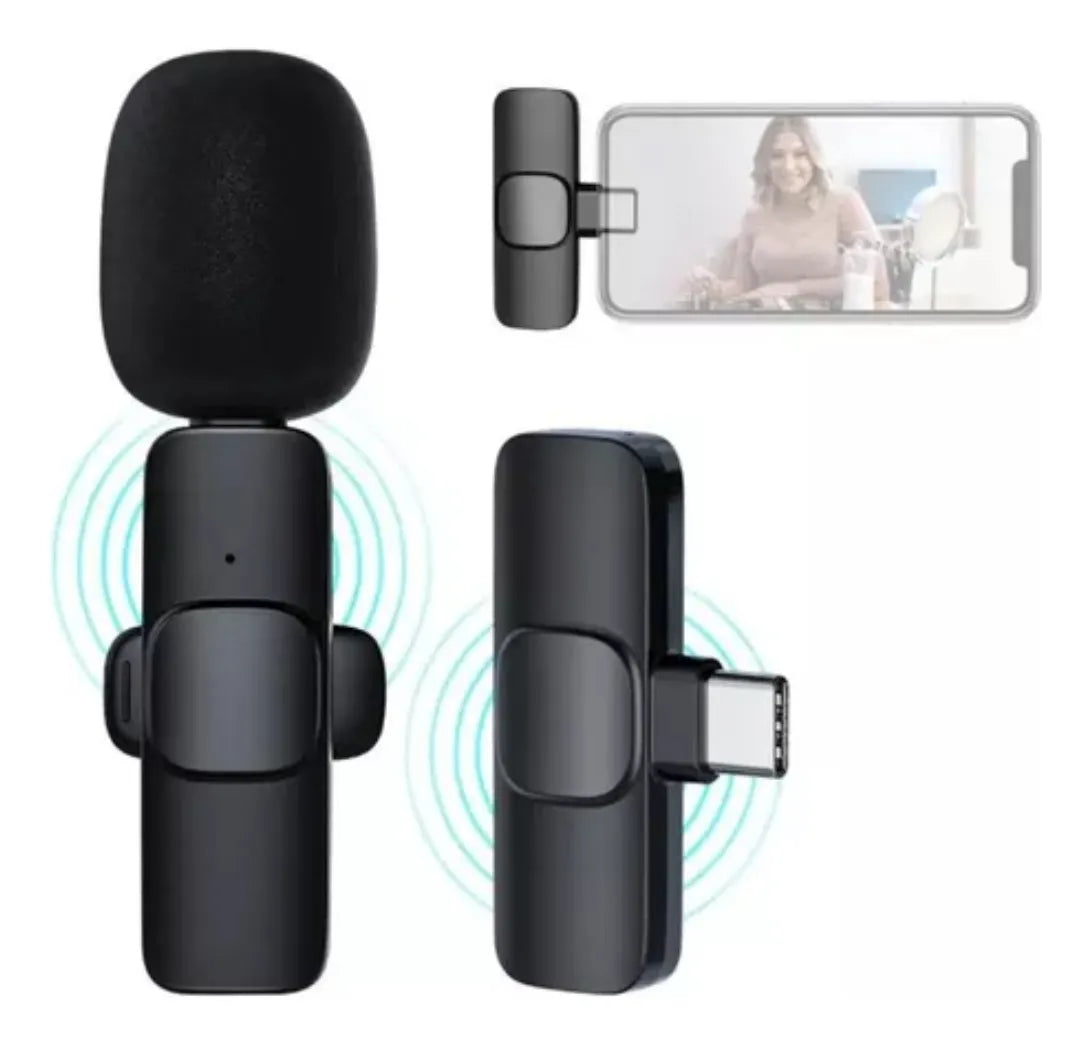 Micrófono Inalámbrico de Solapa Compatible iPhone iPad Celular Android y Tablet Tipo C Color Negro