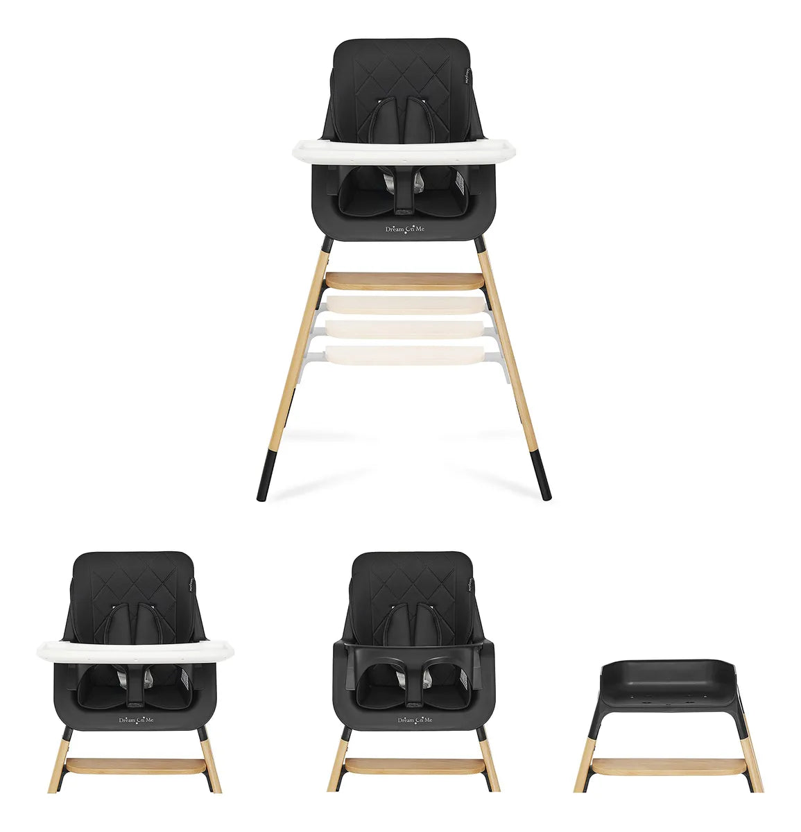Silla Alta Compacta De Madera Negra Portátil Con Bandeja Aju