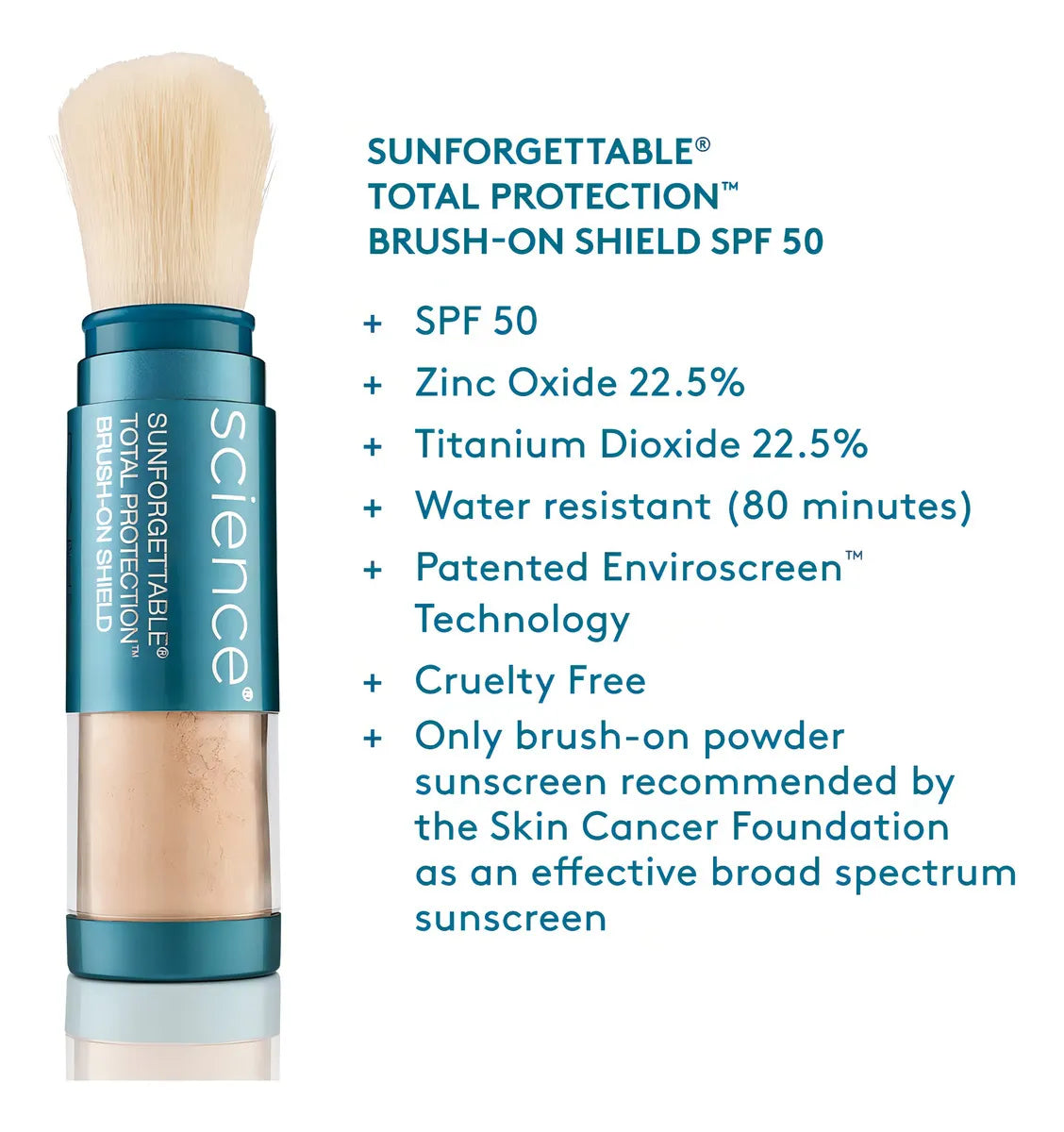 Colorescience | Sunforgettable® Brush-on | Bloqueador Solar Facial Mineral en Brocha | Color Fair | Uso sobre maquillaje | Protector Solar SPF 50 | Skin care | Óxido de Zinc | Resiste Agua