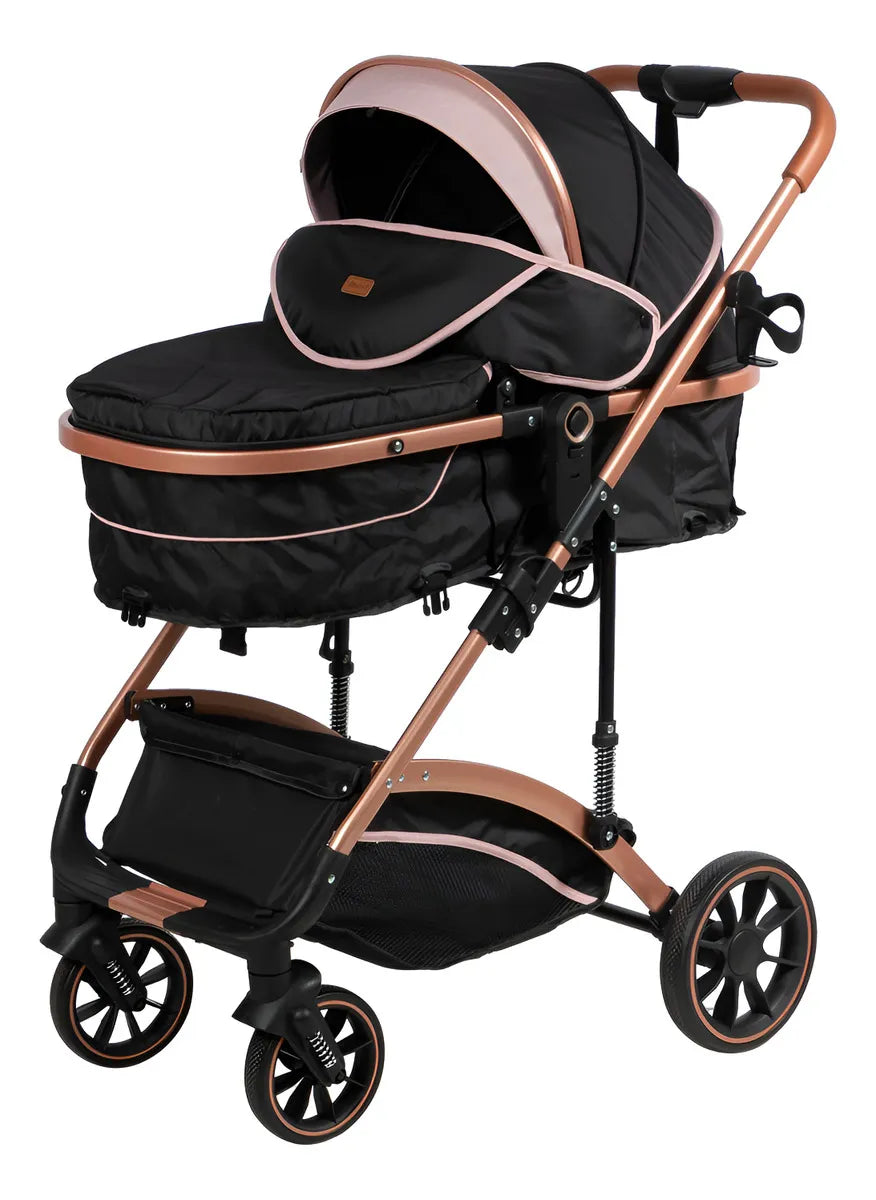Coche De Paseo Ebaby Moisés Modelo 126 Reclinable Color Rosa Cubrepiés Amortiguación Chasis Dorado
