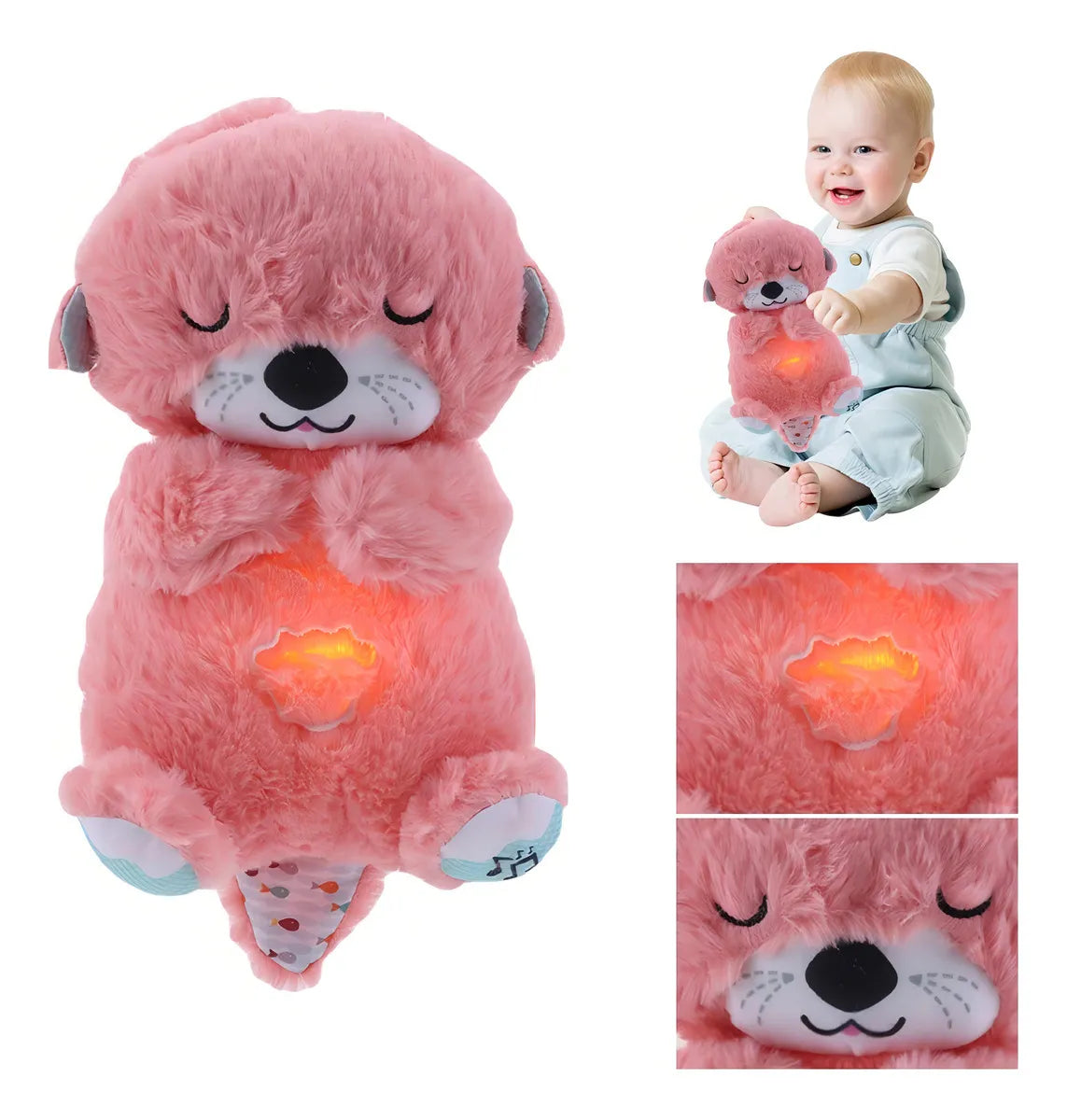 Peluche Realista Nutria Bebe Estimulacion Sensorial Sonido, Color Rosa