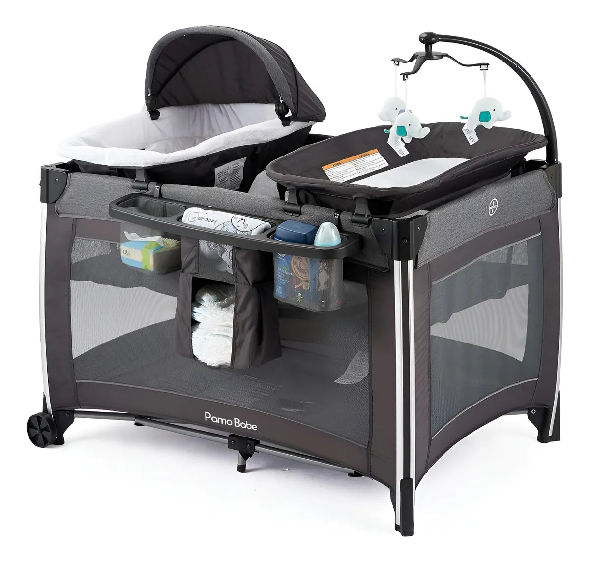 Cuna Portátil 4 En 1 Para Bebé, Plegable Y De Viaje, Gris