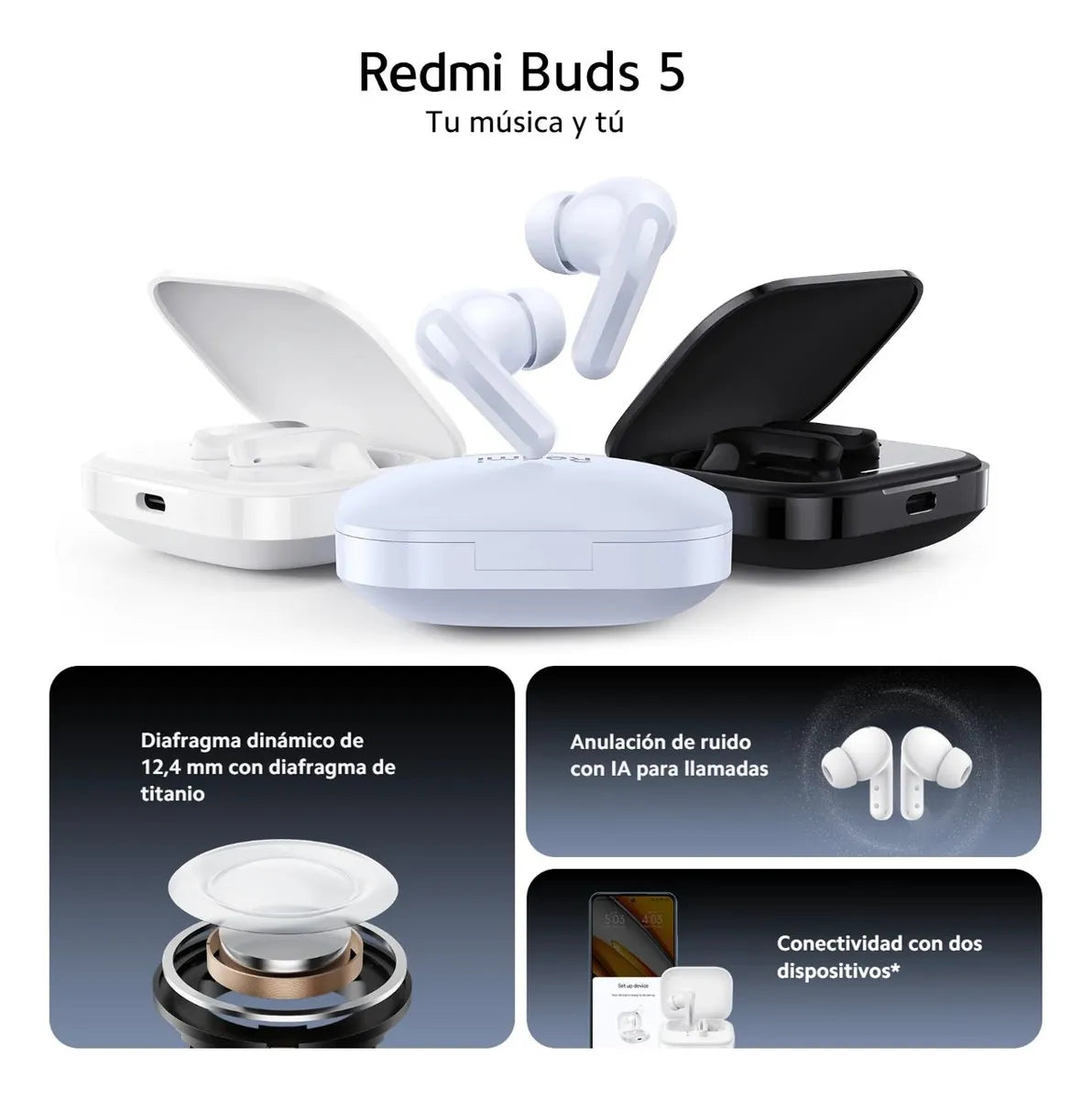 Xiaomi Redmi Buds 5, Auriculares Táctil Anc Manos Libres, Wh Blanco