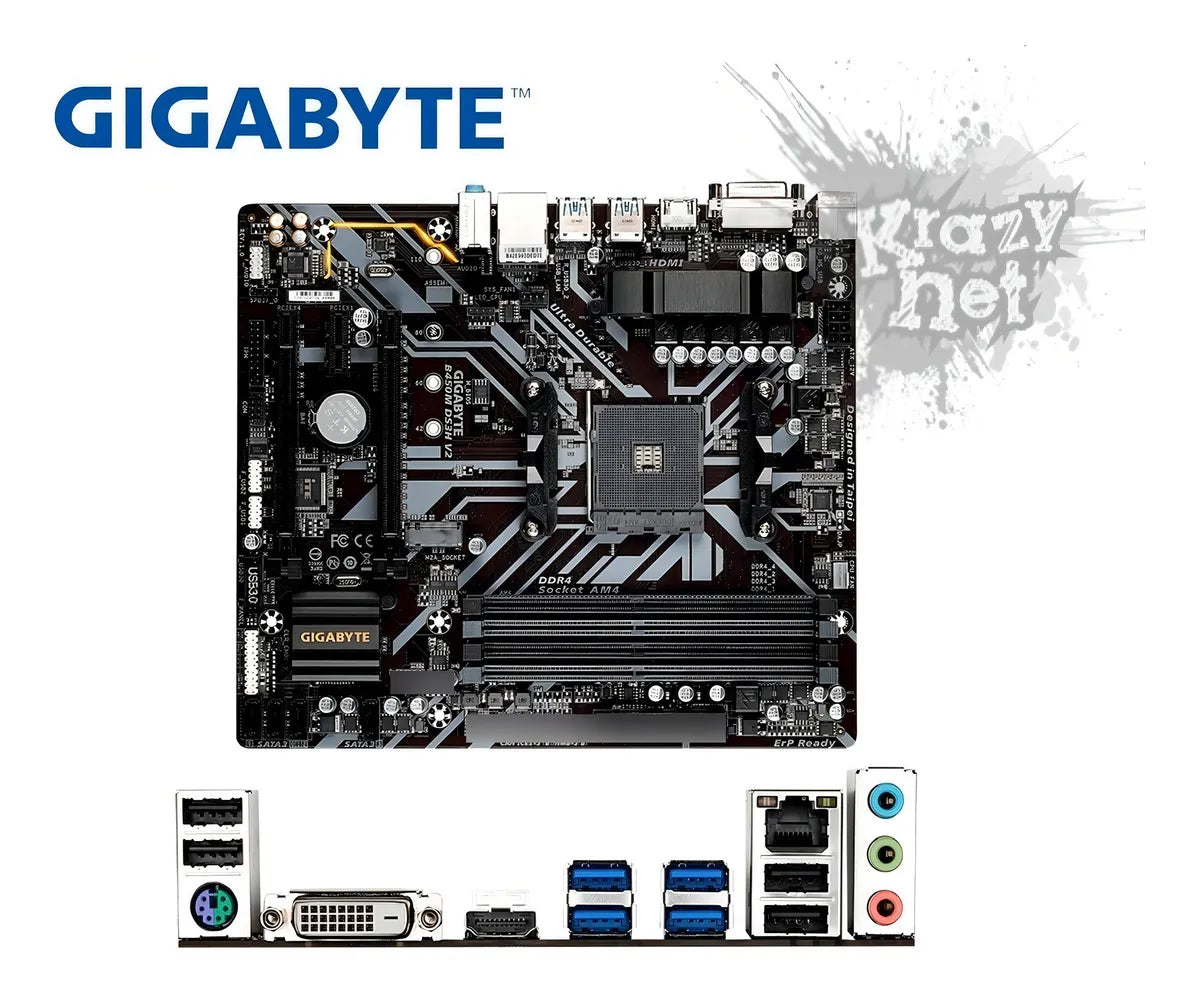 Motherboard Am4 B450m Ds3h Tarjeta Madre Gigabyte Amd Ddr4 Color Negro