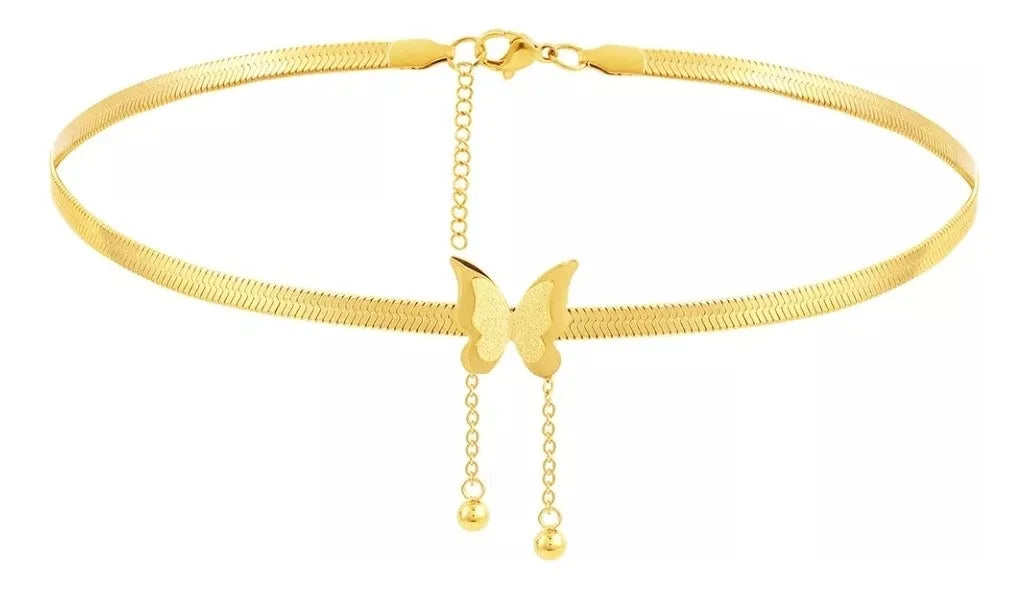 Collar Gargantilla Mariposa Lazo Mujer Regalo De Moda Dorado