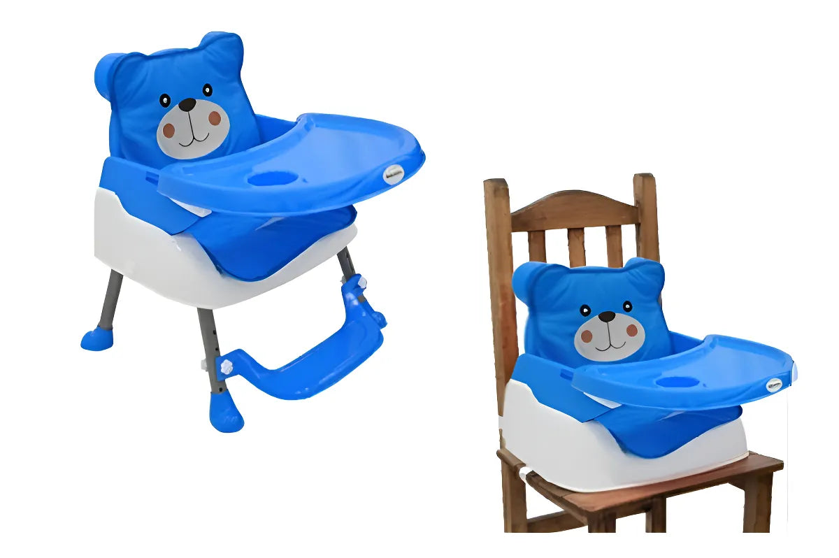 Silla Comedor Oso 3 En 1 Portatil Doble Altura Bebesitos Color Azul