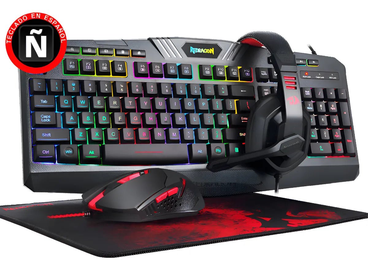 Combo Gamer 4en1 Redragon S101: Teclado, Mouse, Pad, Diadema Negro Negro