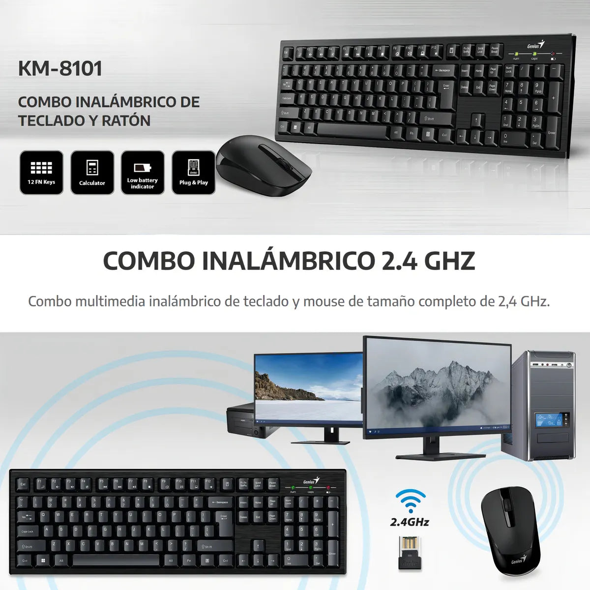 Combo Inalámbrico Teclado Y Mouse Genius Km 8101 Color del teclado Negro