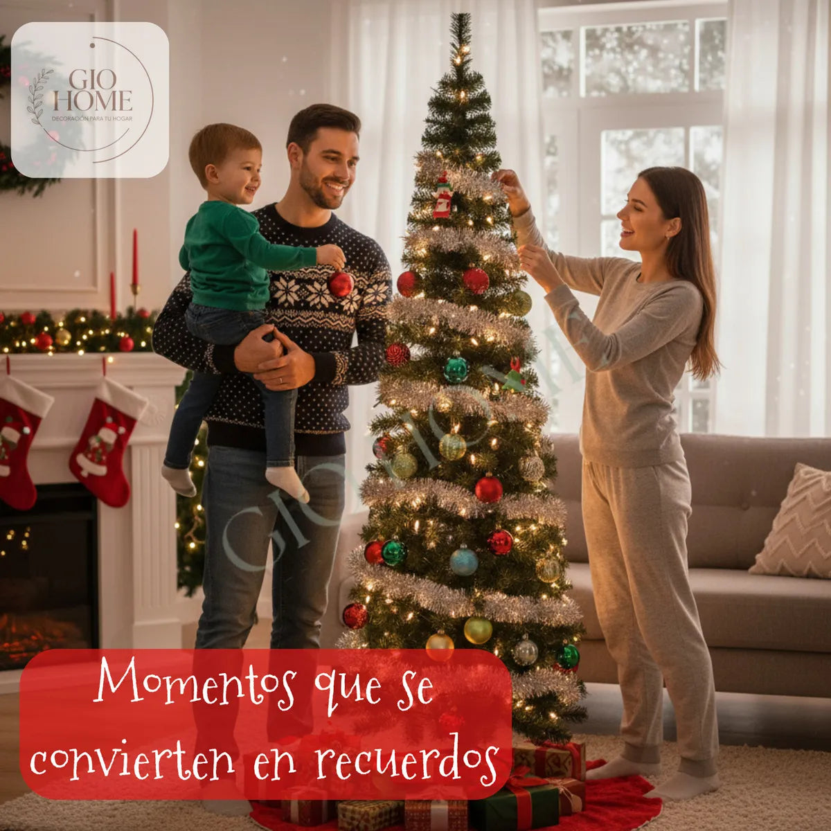Arbol de Navidad Vermont 2.25m 475 Puntas Gio Home Pino Navideño Look Natural Base Metálica Artificial para Decoración con Bolas Adornos Extensiones Cintas Bombillos Botas Campanas Luces Estrella Noel