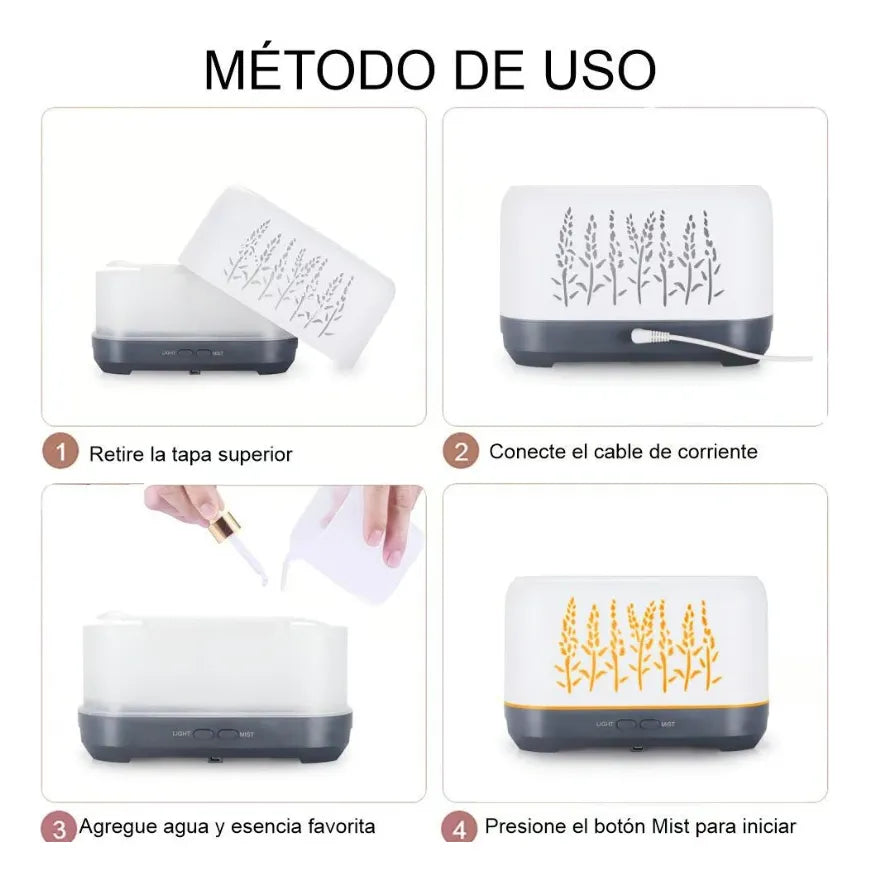 Humificador Difusor De Aromas Efecto Fuego Chimenea - Blanco