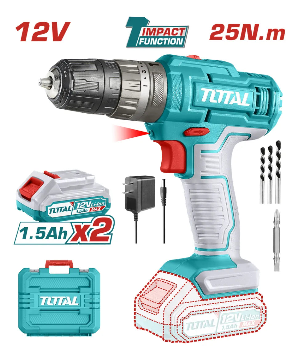 Taladro Percutor Inalambrico 3/8 12v + 2 Bar Y Carg Turquesa 50 Hz/ 60 Hz