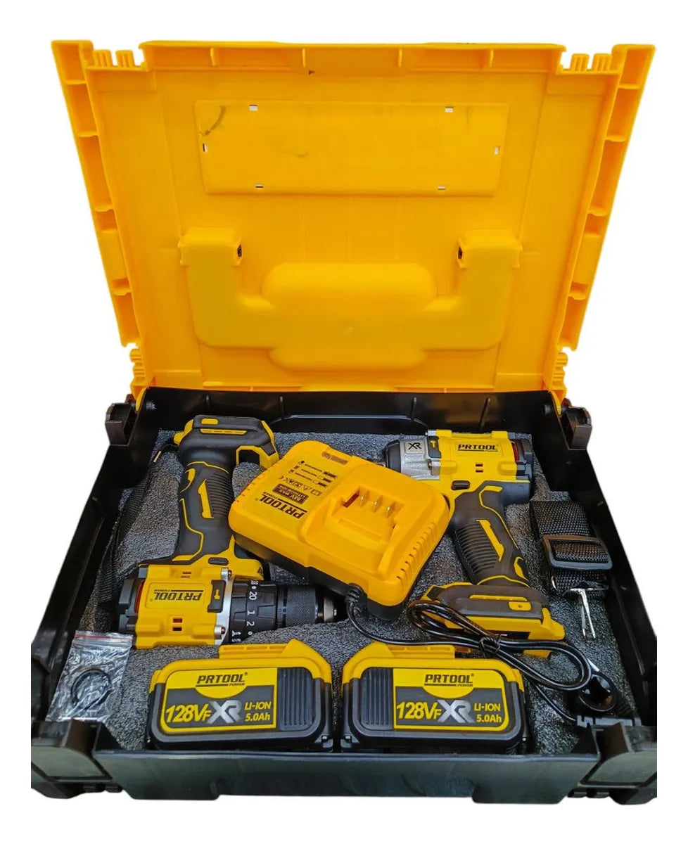 Combo Taladro Inalámbrico 128v Y Pistola Impacto 1/2 Amarill Amarillo