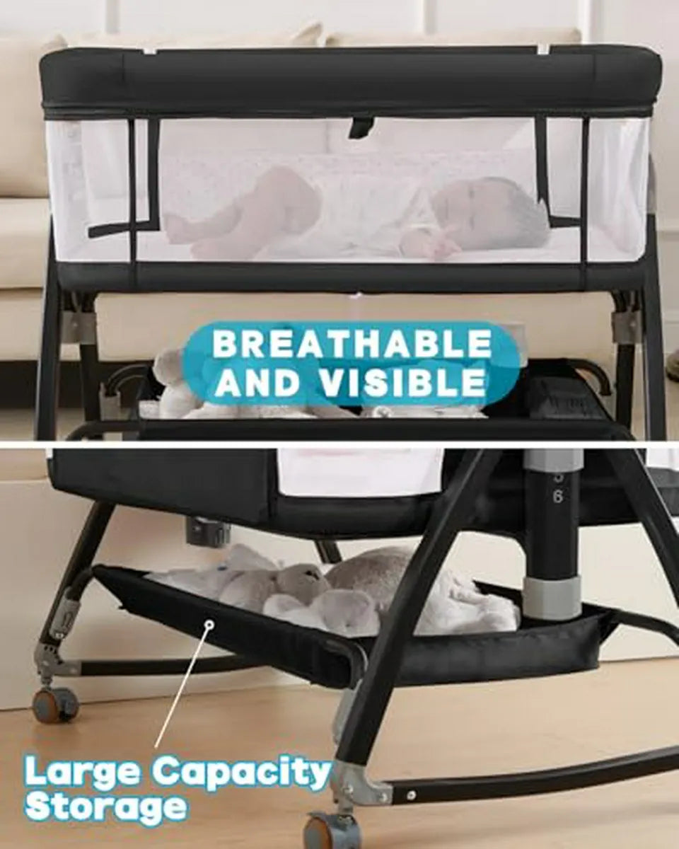 Bassinet 3 En 1 Para Bebé Con Malla, Ruedas Y Altura Ajustab