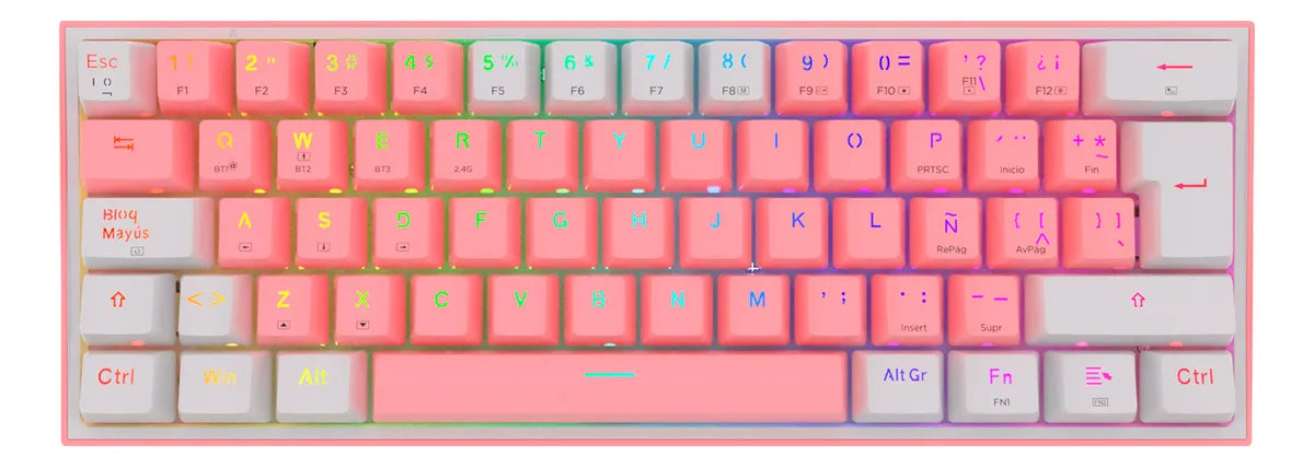 Teclado Redragon Fizz Pro K616-rgb Rosa/blanco Español Gamer Color Del Teclado Rosa Idioma Español Latinoamérica
