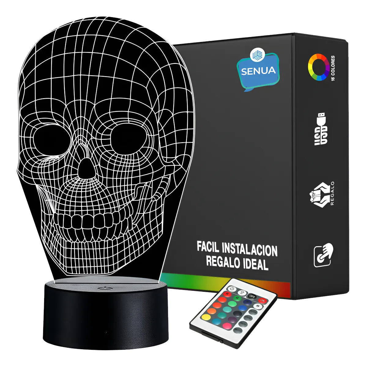Lámpara De Noche Led 3d Calavera Holograma Decoración Regalo Negra