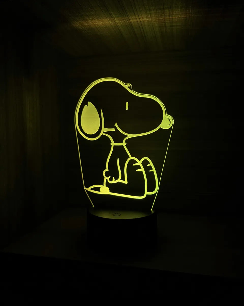 Lámpara De Noche Led 3d Snoopy Holograma Regalo Decoración Negra