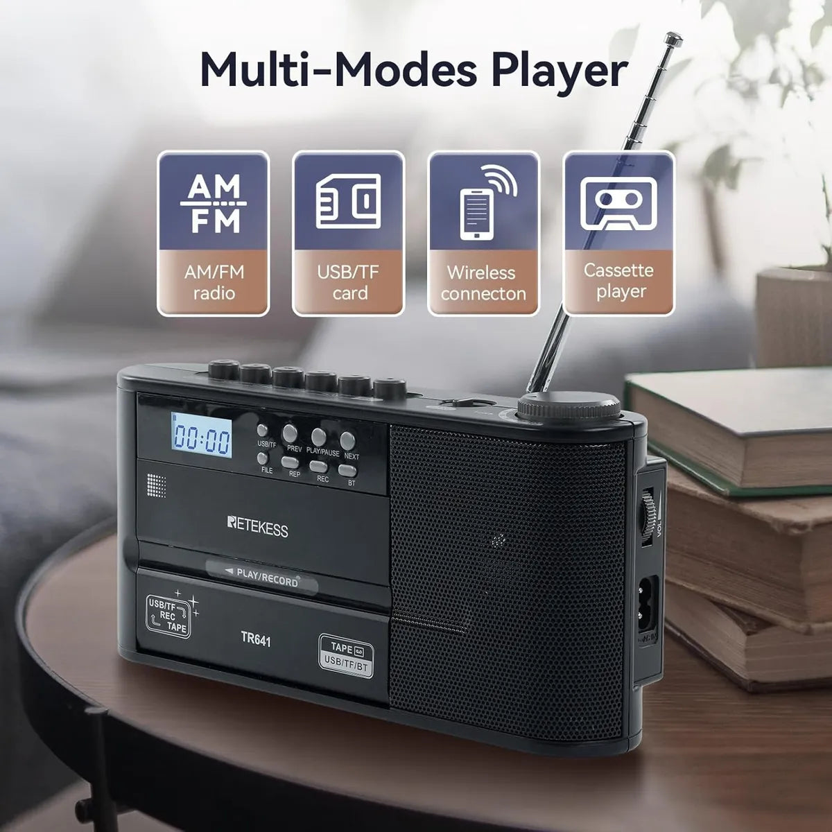 Radio Am Fm Onda Corta Sonido Sintonia Fina Blue Usb Sd Mp3 Negro