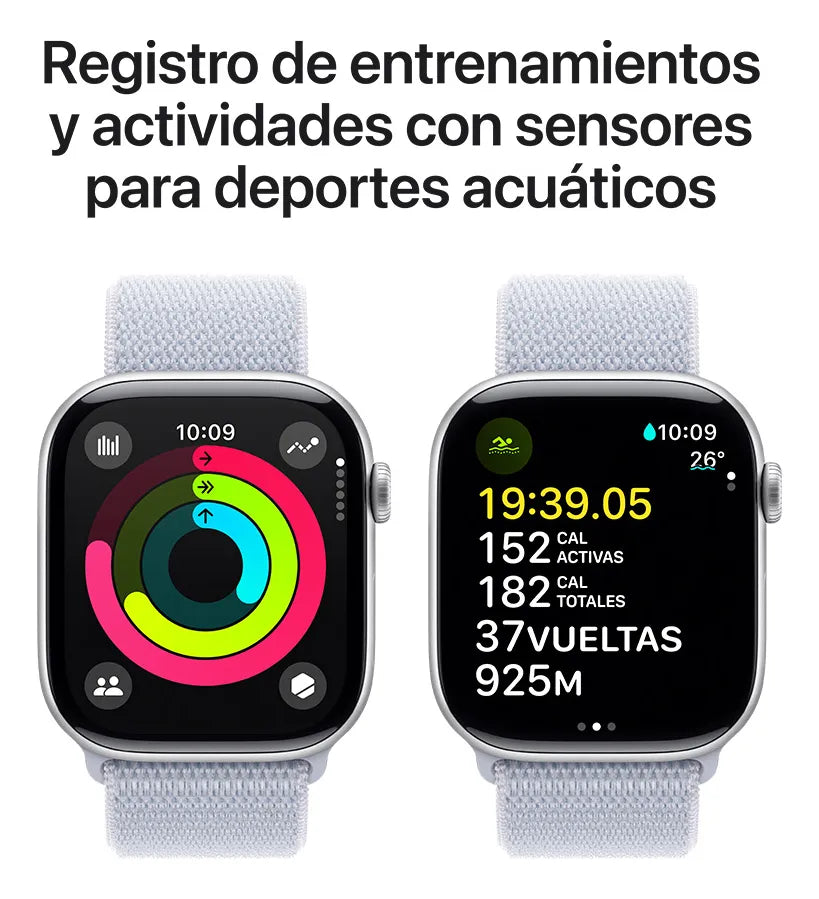 Apple Watch Series 10 GPS • Caja de aluminio color plata de 46 mm • Correa loop deportiva azul nube - Distribuidor Autorizado