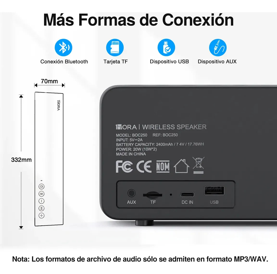 Bocina Bluetooth 1hora 20w Potente Con Bajos Profundos Negro