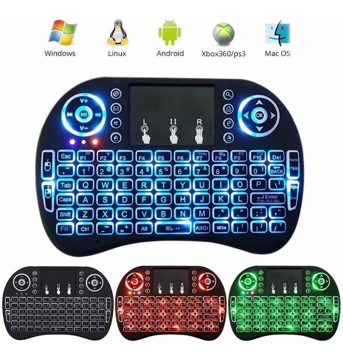 Mini teclado inalámbrico Bluetooth Teclado táctil inalámbrico iluminado Color: negro