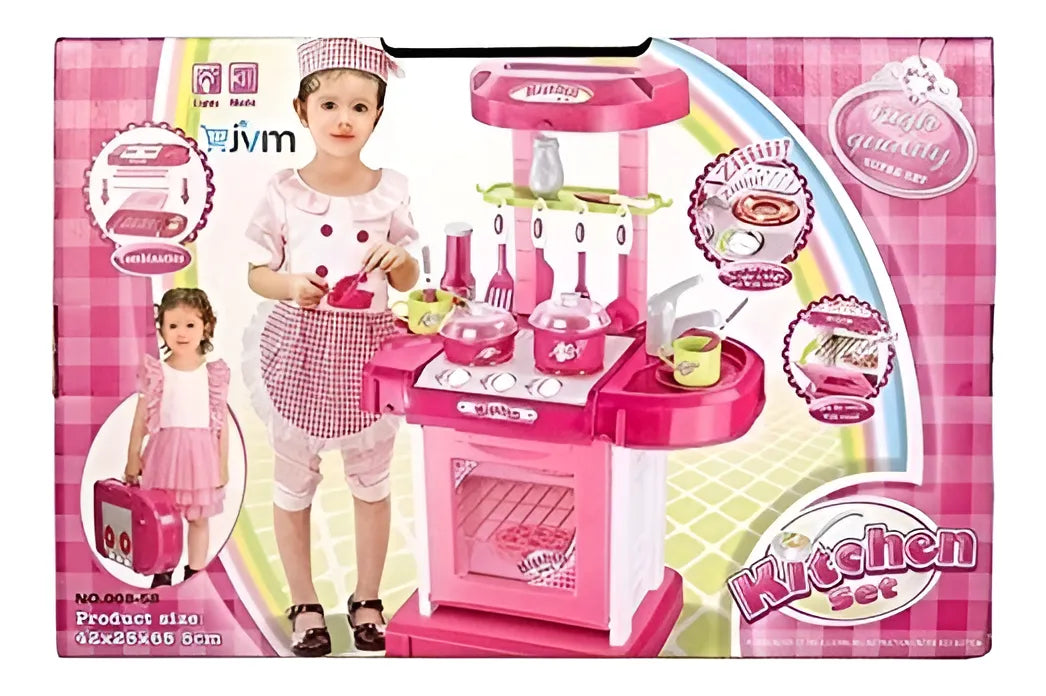 Cocina Infantil Kitchen Little Modelo 008-921A Rosa Con Luz Sonido Accesorios