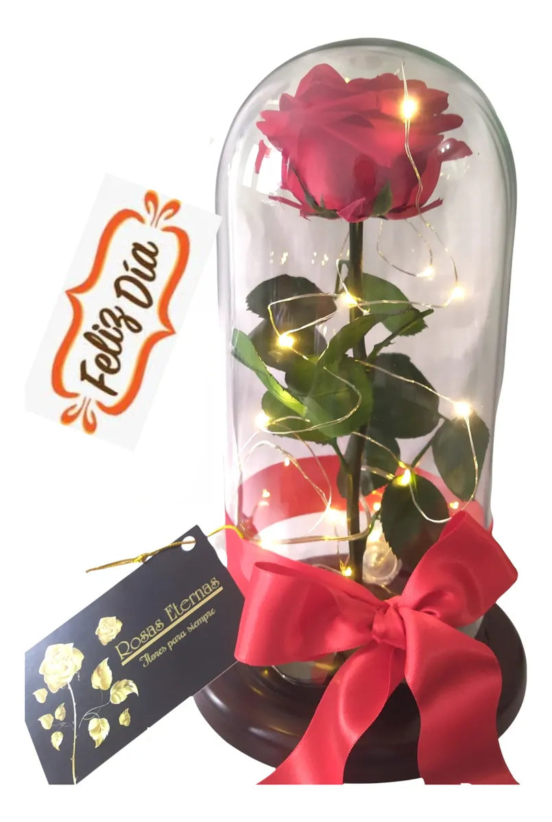 Rosa Preservada 100% Natural 29 Cm + Luz + Caja Regalo + Env - Todos
