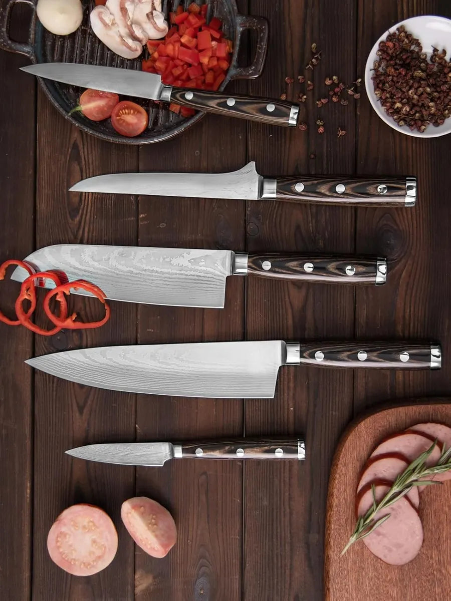 Cuchillo De Chef Profecional Aleman Alto Carbono Damasco Gris
