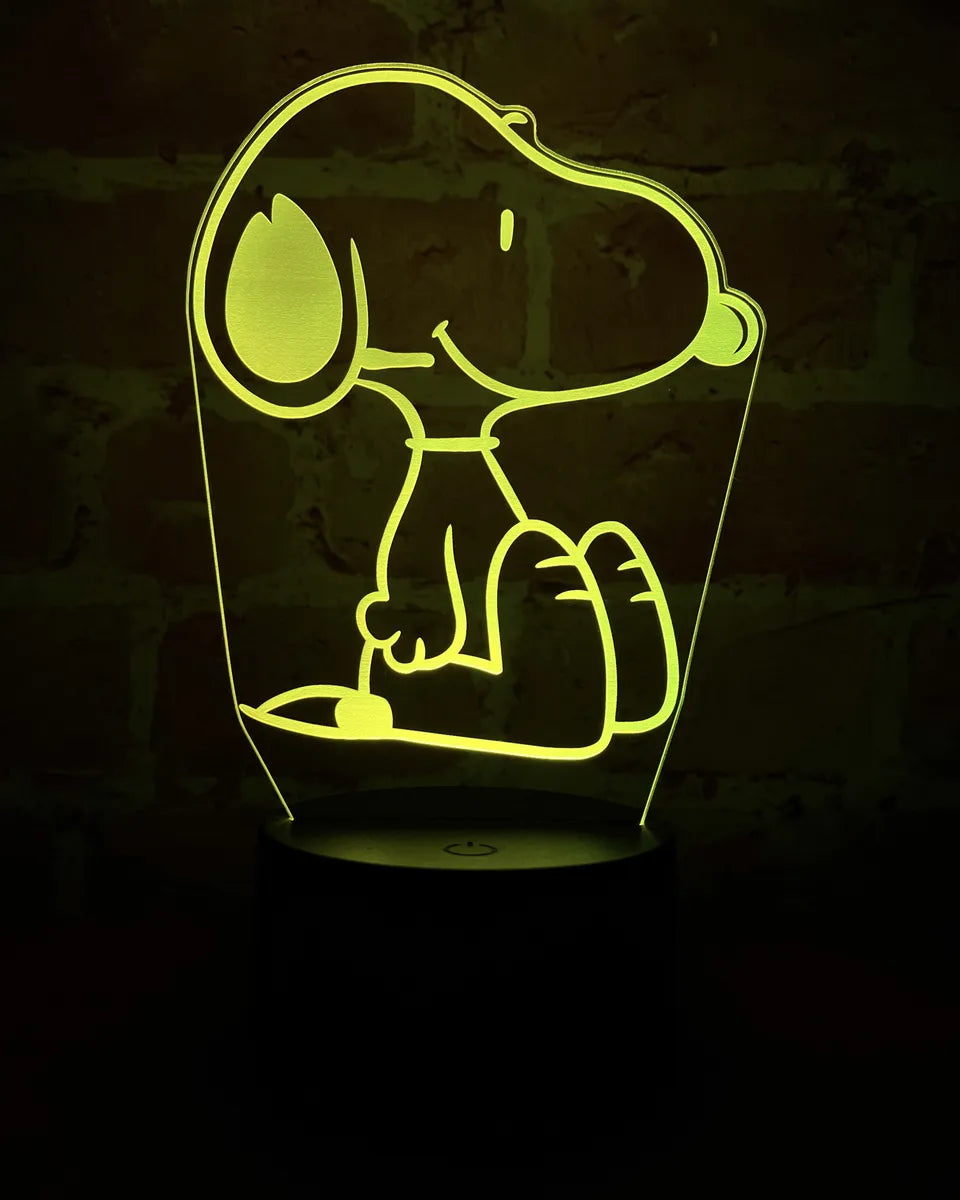 Lámpara De Noche Led 3d Snoopy Holograma Regalo Decoración Negra