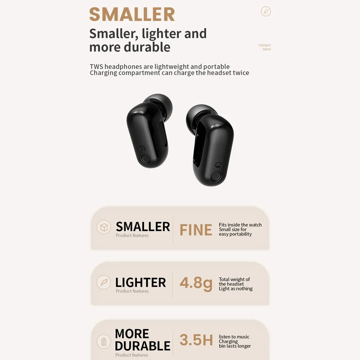 Reloj Smart Watch Fralugio Gt5 2 En 1 Con Audífonos Wireless Negro