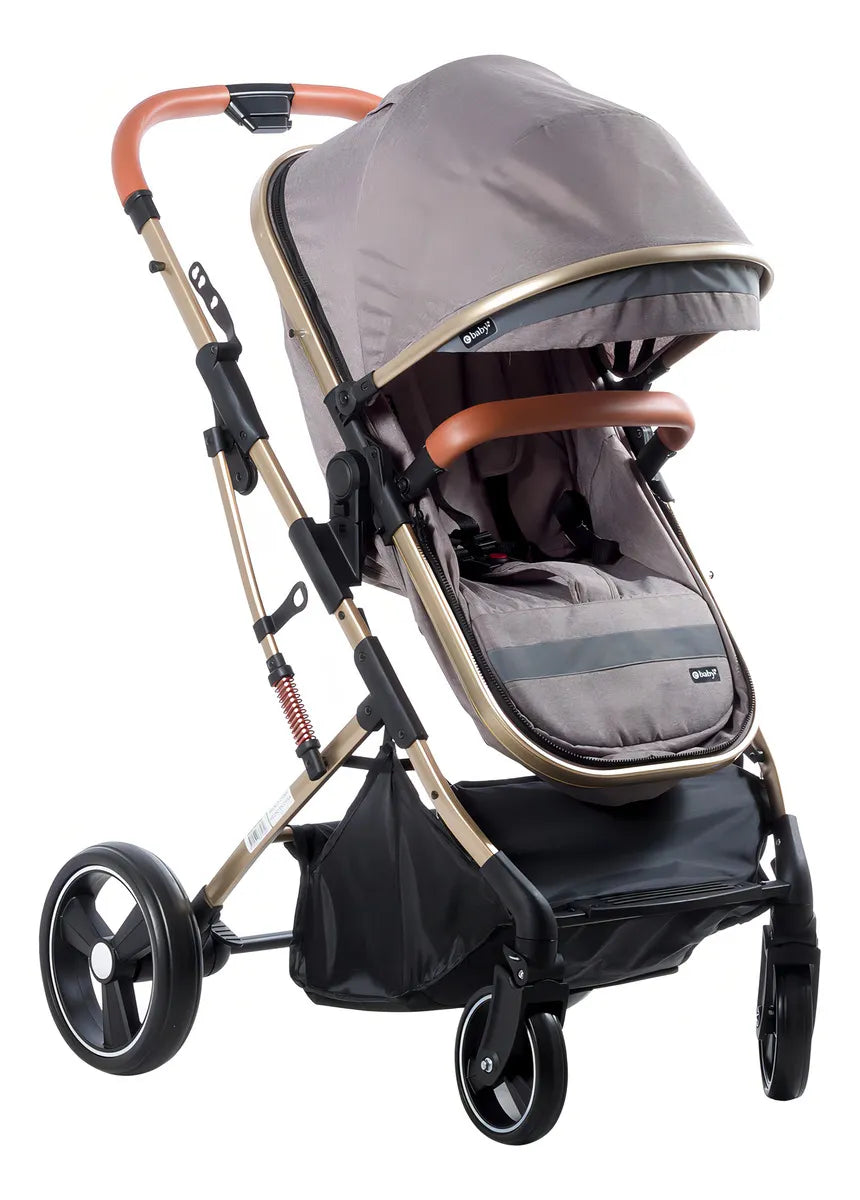Coche Bebé Moises Plegable Ebaby Color Beige Chasis Dorado
