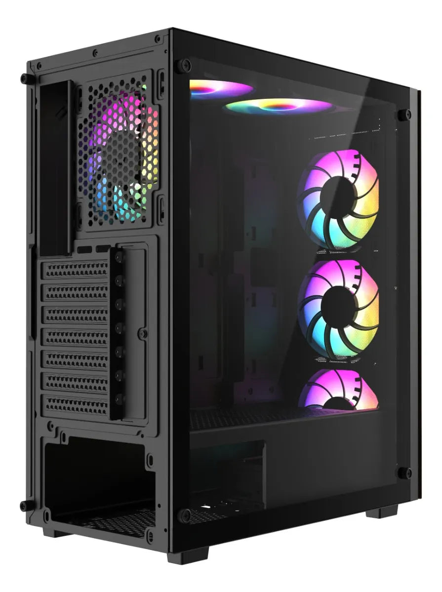 Caja Gabinete Gamer Iceberg Wood Core Argb 6 Ventiladores Negro