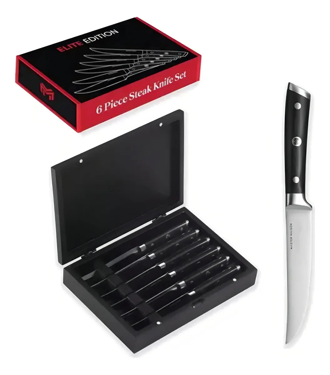Juego 6 Cuchillos Alemanes Acero Inoxidable Cocina Carne Hog Color Negro