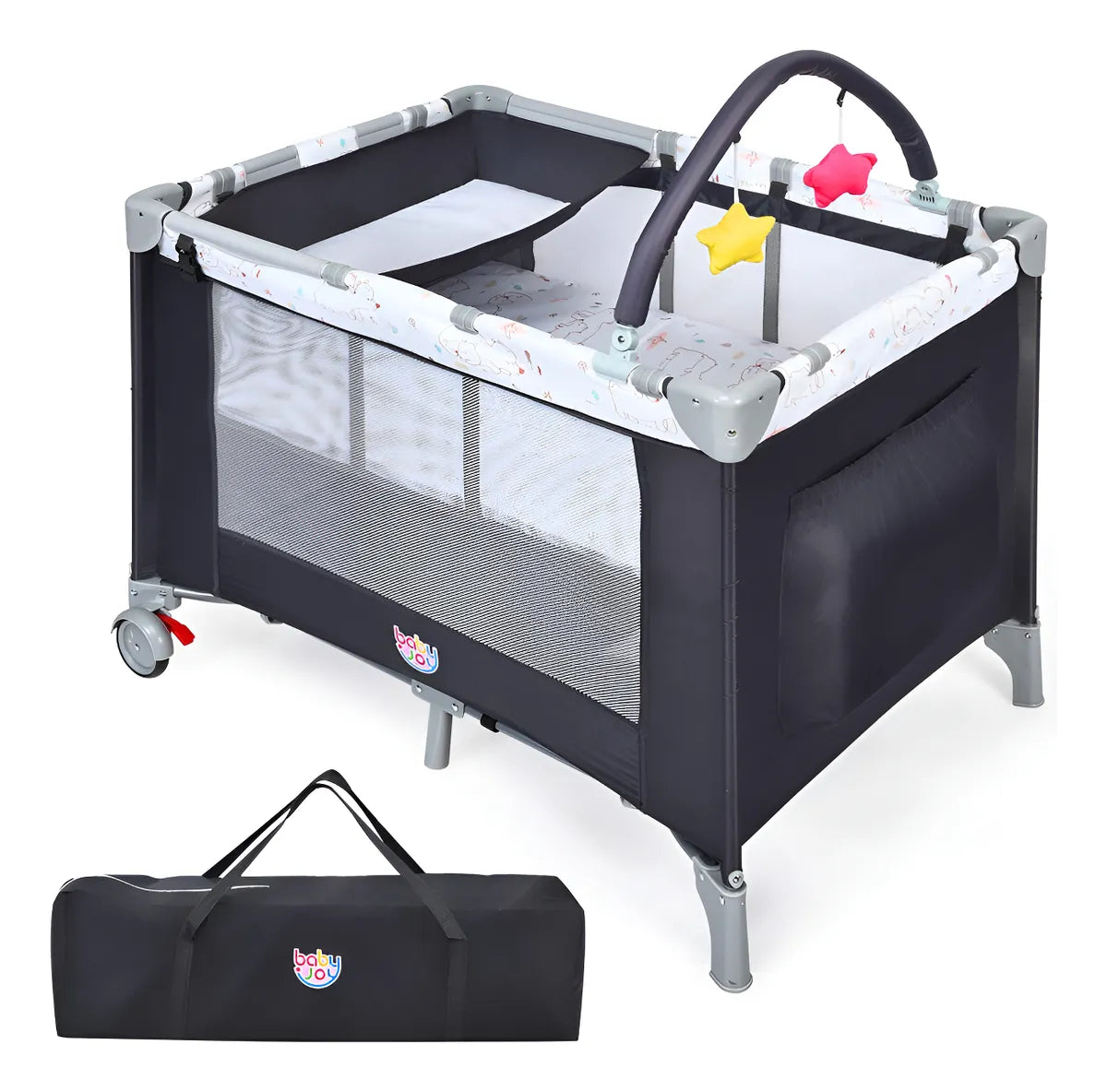 Baby Joy Pack And Play 3 En 1 Portátil Con Moisés Y Cambiado