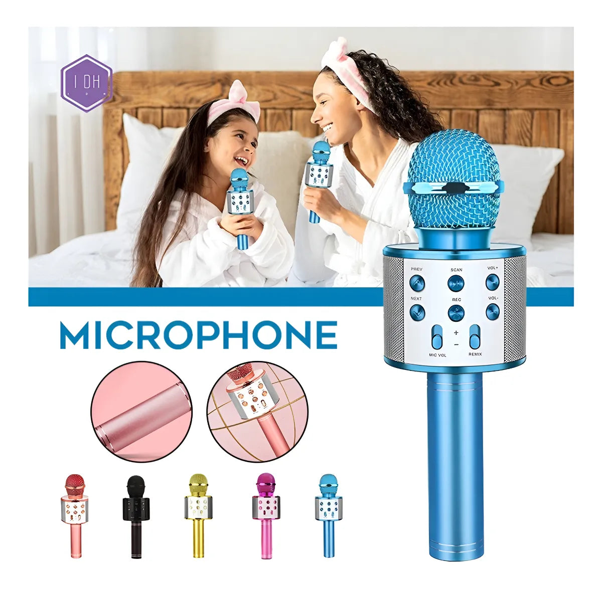Microfono Karaoke Bluetooth -altavoz Ws 858 Infantil Color Negro
