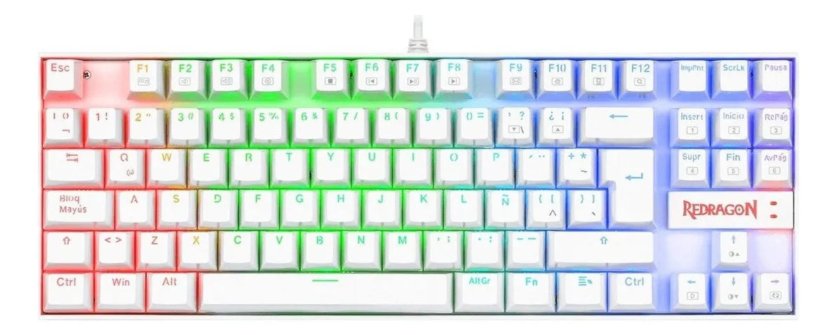 Teclado Gamer Redragon Kumara K552 QWERTY Español Latinoamérica Color Blanco con Luz RGB