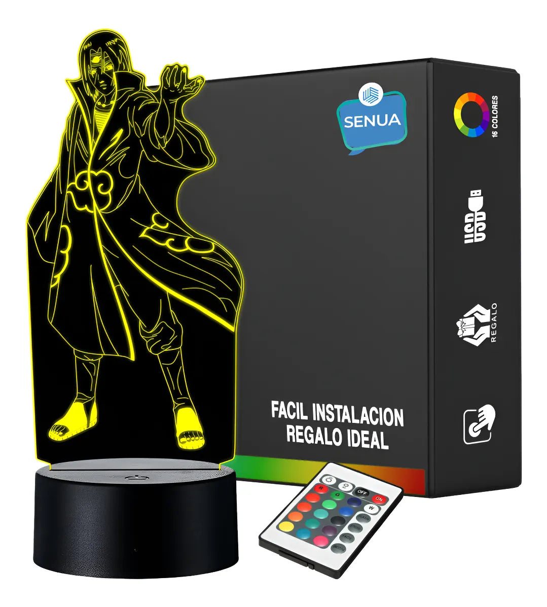 Lámpara Led Naruto Itachi Uchiha Decoración Regalo Holograma - Negra