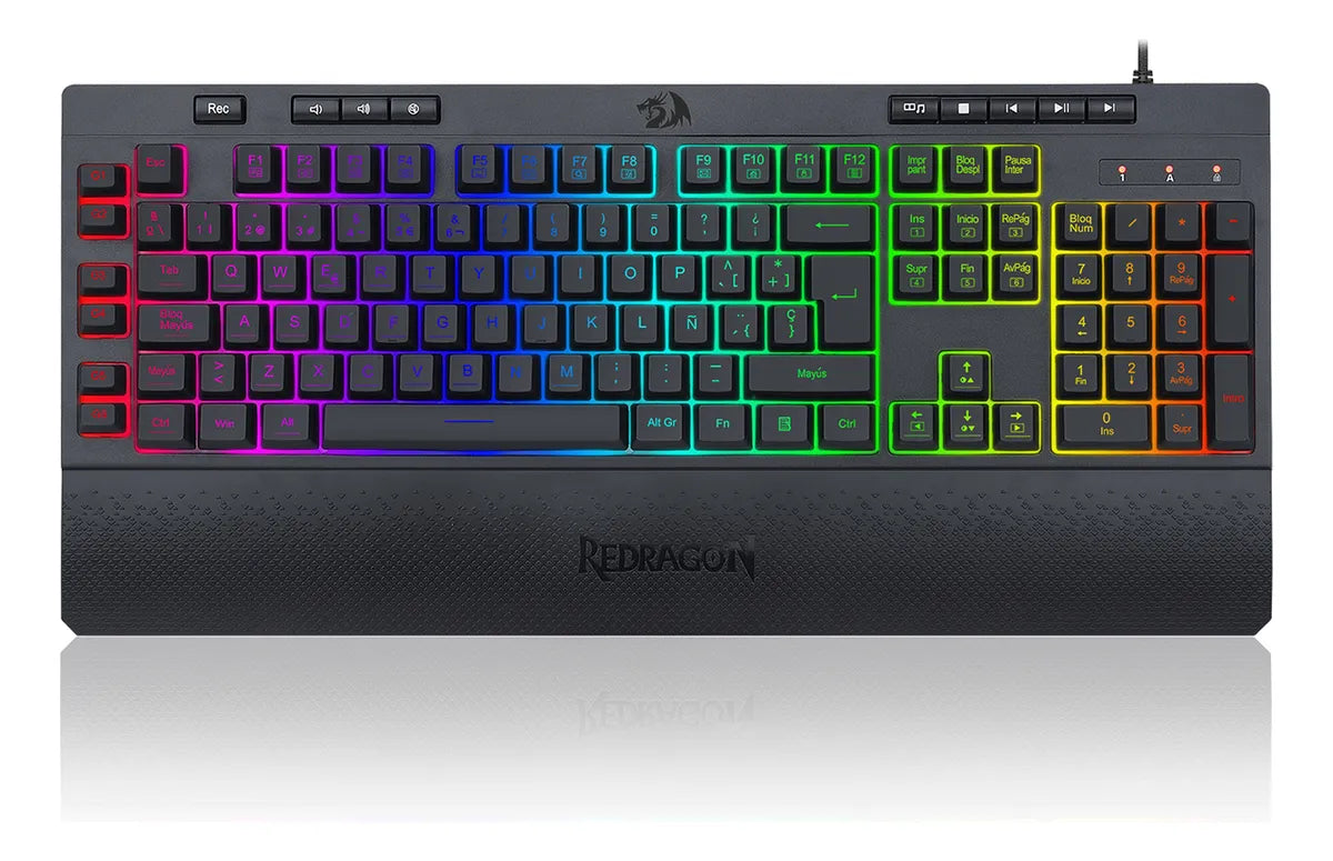 Teclado Gamer Redragon Shiva K512 RGB QWERTY Español Latinoamérica Color Negro con Luz RGB