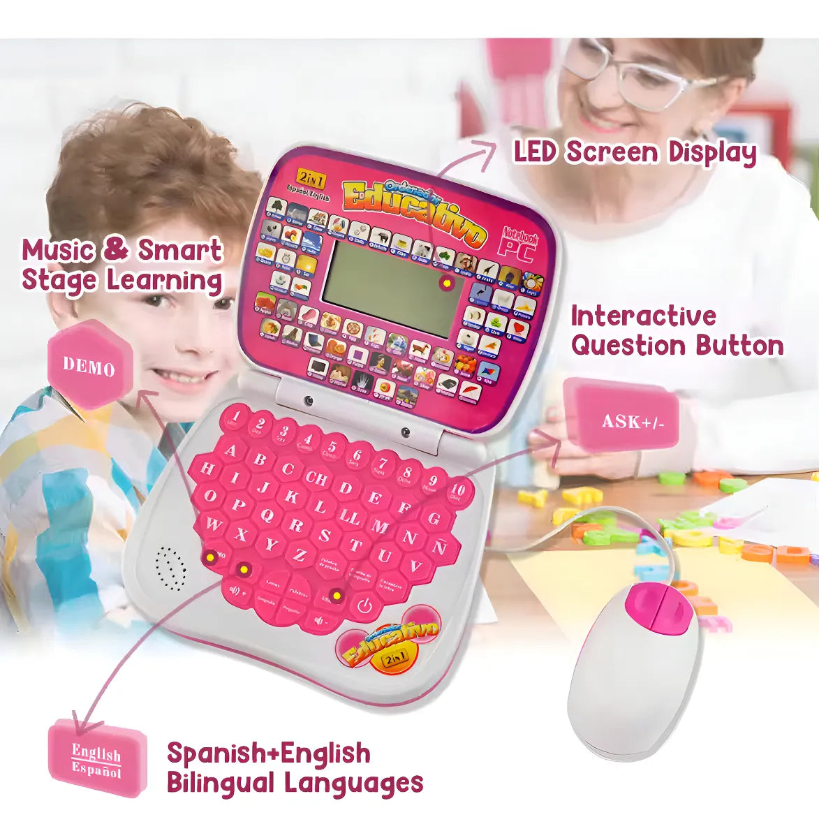 Mini Ordenador Didáctico Educativo Infantil Color Rosado