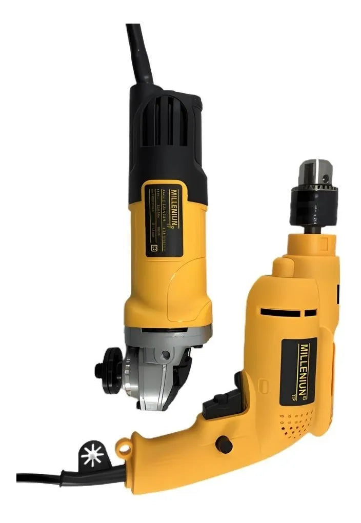 Combo Taladro Percutor 1/2 Y Pulidora De 4 1/2 Millenium Amarillo 60 Mhz