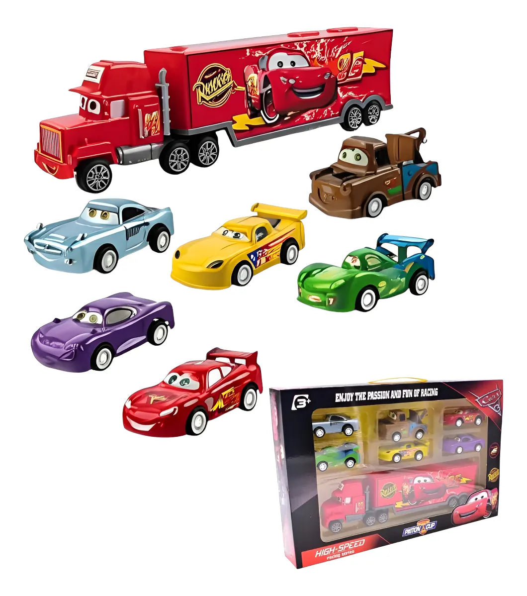 Cars Rayo Mcqueen Mula Camión Mack + 6 Carros Impulso Niños Rojo Rayo Mcqueen