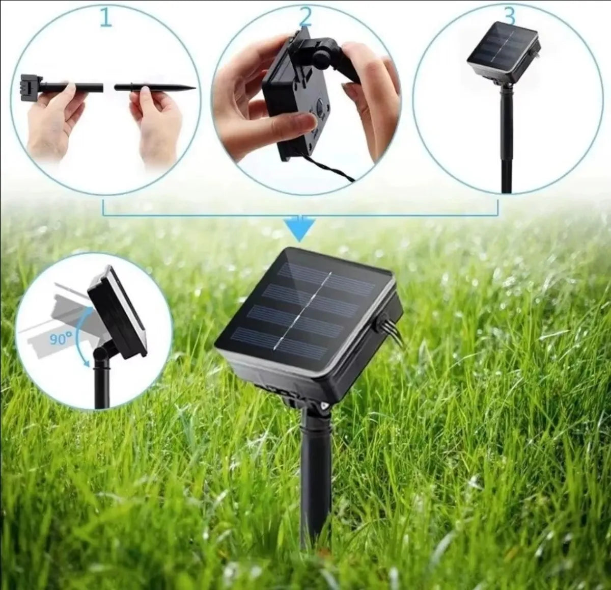 Luz Navideña Solar 100 Led 12mt Multicolor Secuencias Ip67