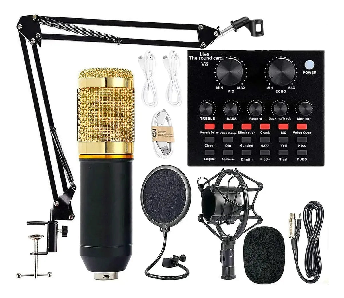 Microfono Condensador Profesional Bm-800 + Tarjeta De Sonido Negro/dorado