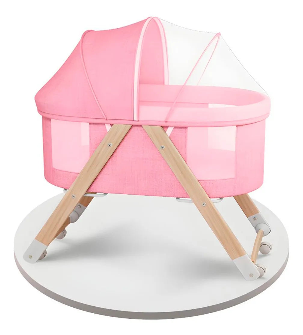 Cuna Corral Bebé Portátil Plegable Mosquitero Y Organizador Color Rosa Pálido Diseño De La Tela Liso