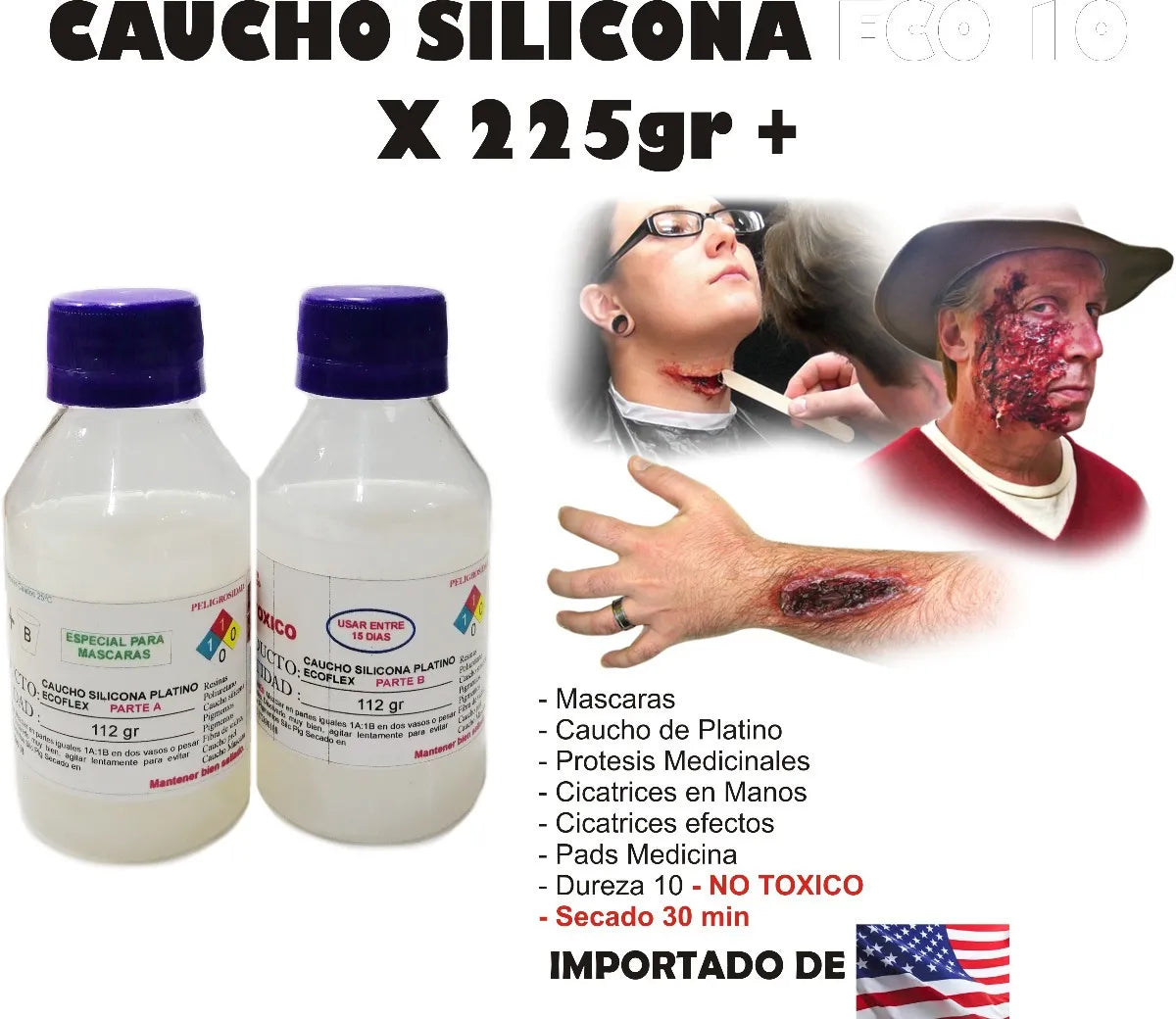 Caucho Silicona Liquido Moldes Eco 10 X225g Mascara Disfraz