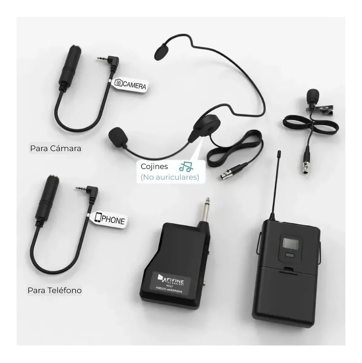 Fifine K037b con micrófono de solapa y auriculares de color negro