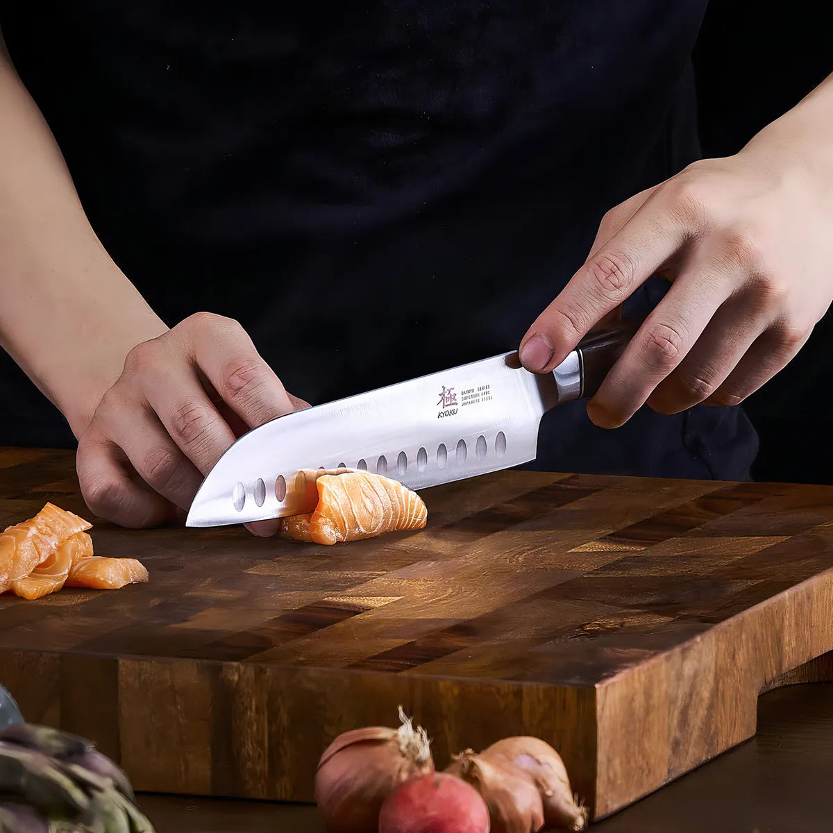 Cuchillo Santoku Japonés 1778 Cm Con Mango De Palisandro
