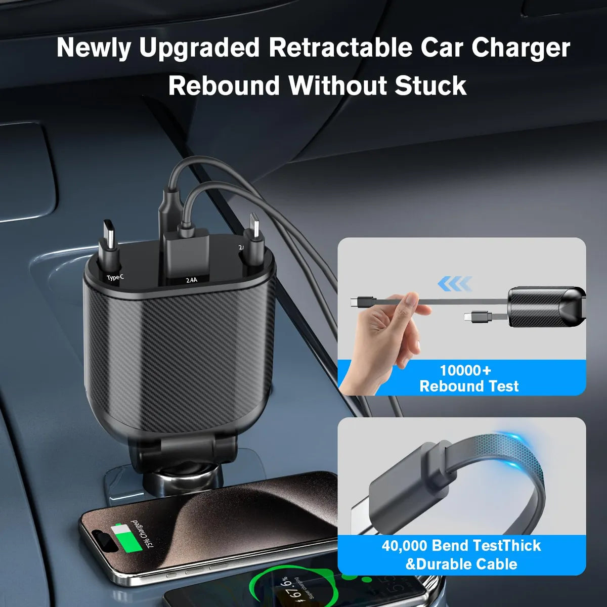 Magjieyx Cargador Retractil De Coche Para Todos Los Telefono