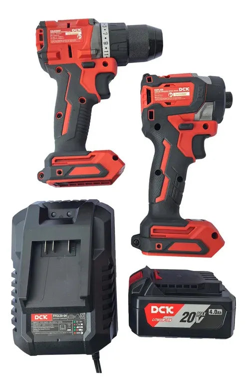 Combo Inalámbrico 20v Taladro Percutor + Atornillador Dck - Rojo/negro