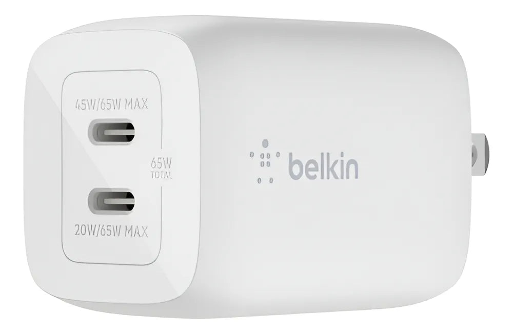 Cargador Pared Dual Belkin Usbc 65w Color Blanco
