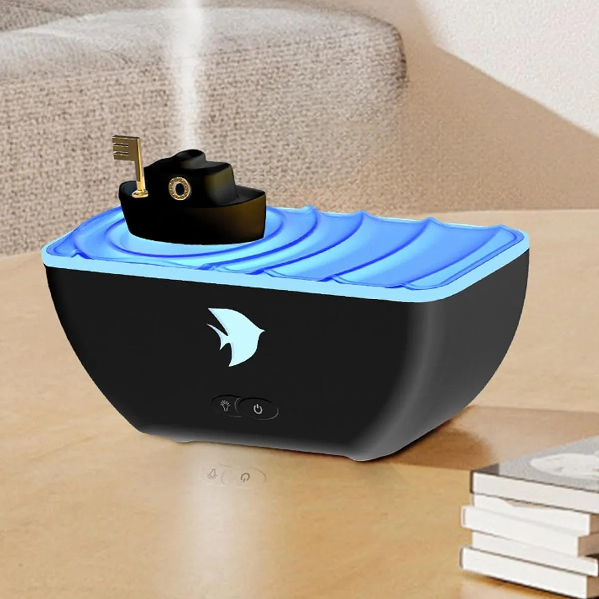 Humidificador Difusor Aromas Forma Barco Luz Led + Esencia - Negro